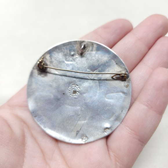 Vintage 925 Sterling Silver Brooch Pendant Taxco Mexico Abalone Inlay Greek Key - Picture 7 of 9